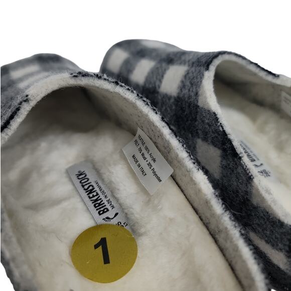 Birkenstock Zermatt Shearling Sabot Slip On Shoes in Black & White Plaid Girls 1 - Picture 3 of 11